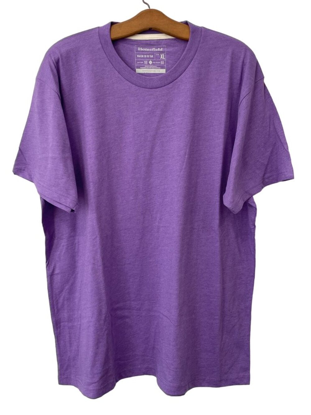 Homefield T Shirt XL Crewneck Short Sleeve Heather Purple Cotton Poly Plain Tee